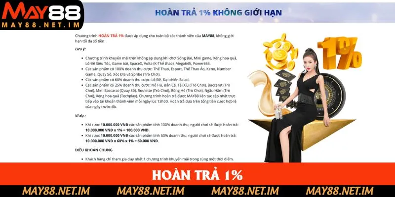 Bạn được hoàn trả lên đến 1% khi tham gia cá cược Bạn được hoàn trả lên đến 1% khi tham gia cá cược
